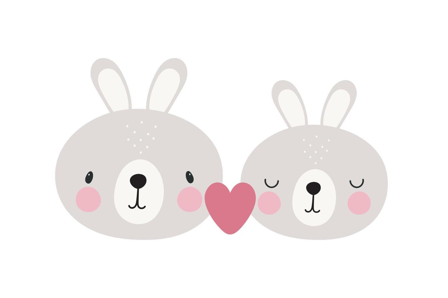 Rabbits in love. Vector illustration. For card, posters, banners, books, printing on the pack, printing on clothes, fabric, wallpaper, textile or dishes.