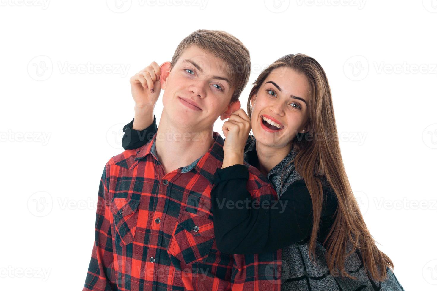 stylish couple in love in studio photo