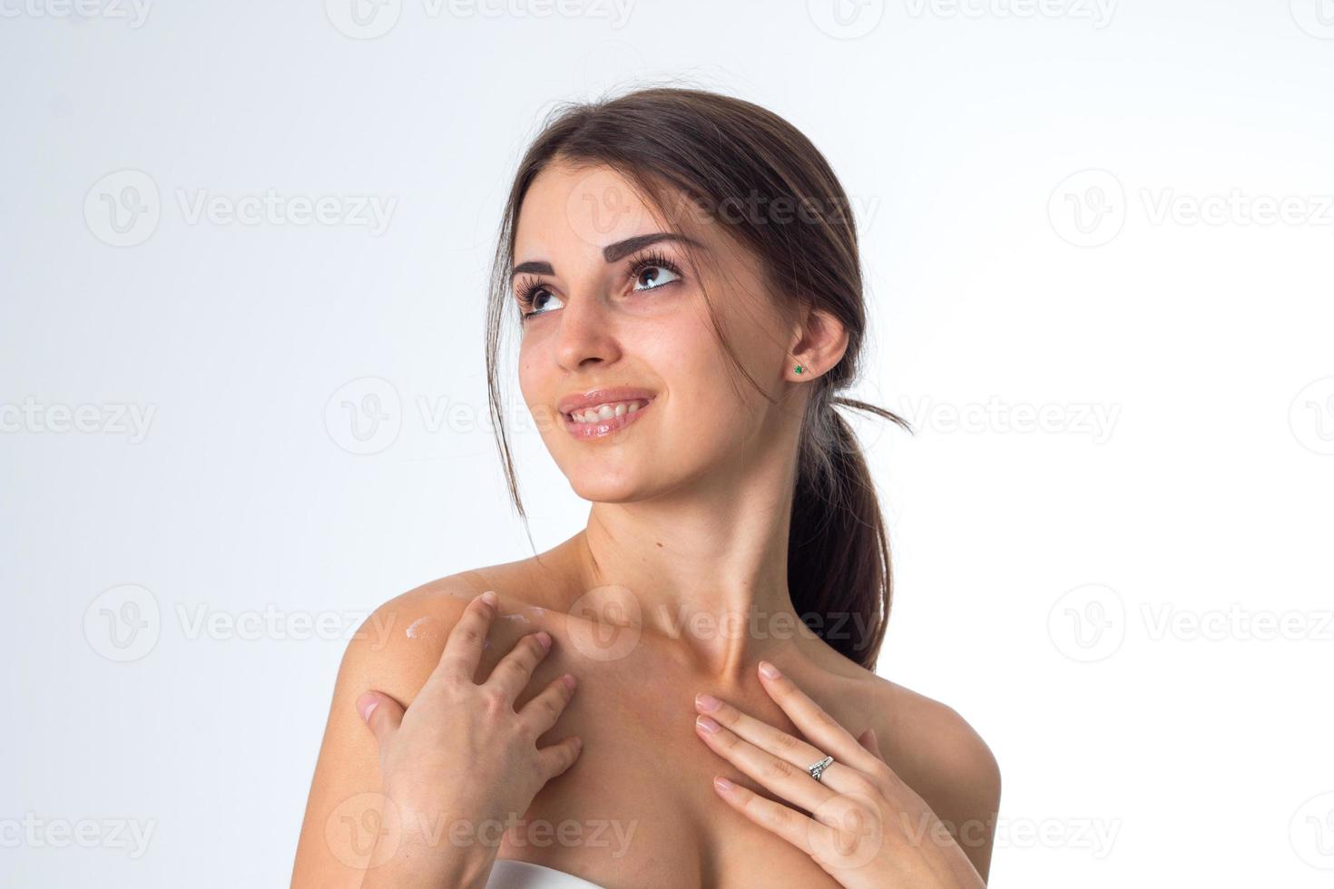 Young girl takes care her skin. photo