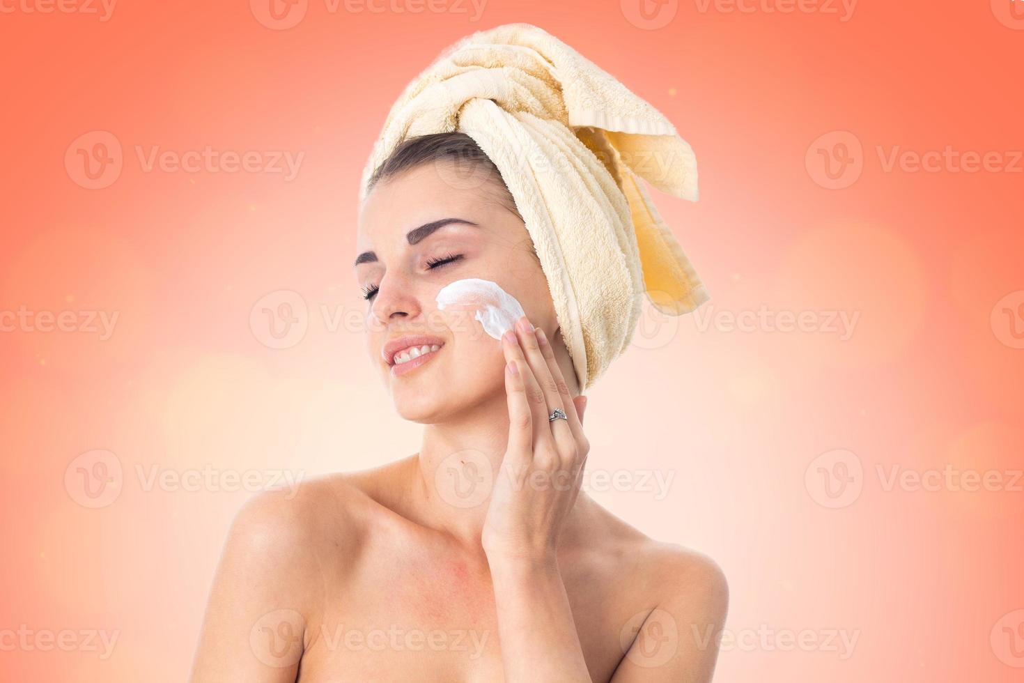 Young girl takes care her skin. photo