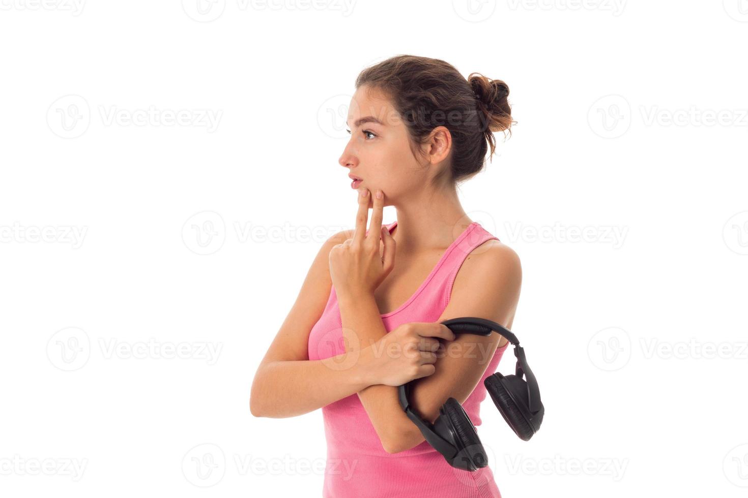 portrait of girl with headphones photo