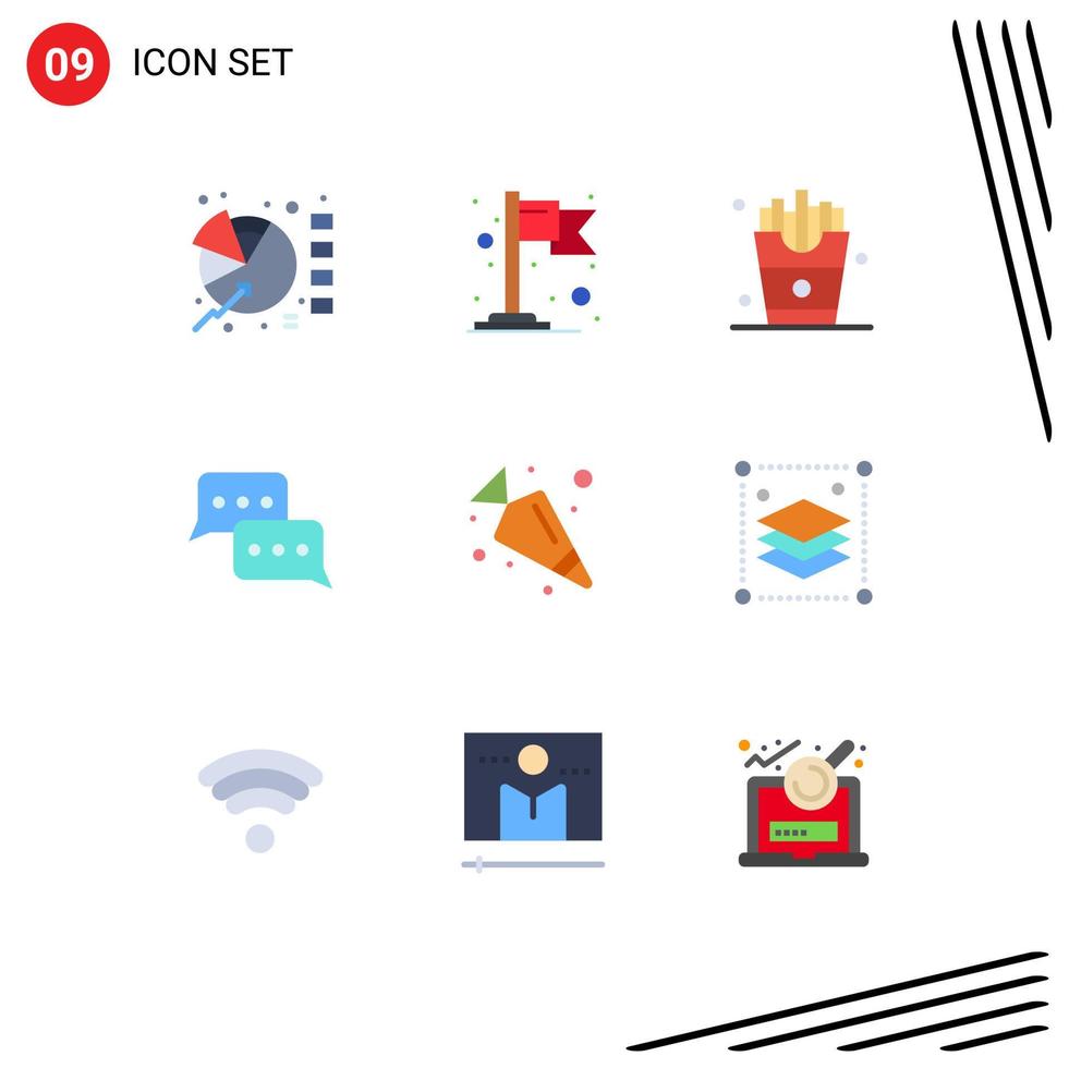 conjunto moderno de 9 colores planos y símbolos como respuesta de alimentos comer comunicación de mensajes elementos de diseño de vectores editables