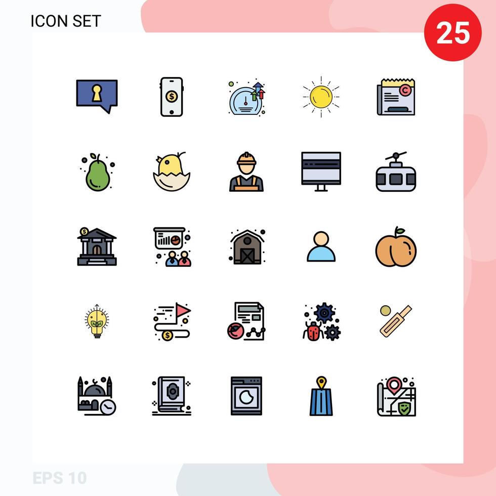 Universal Icon Symbols Group of 25 Modern Filled line Flat Colors of copyright weather software astronomy space Editable Vector Design Elements