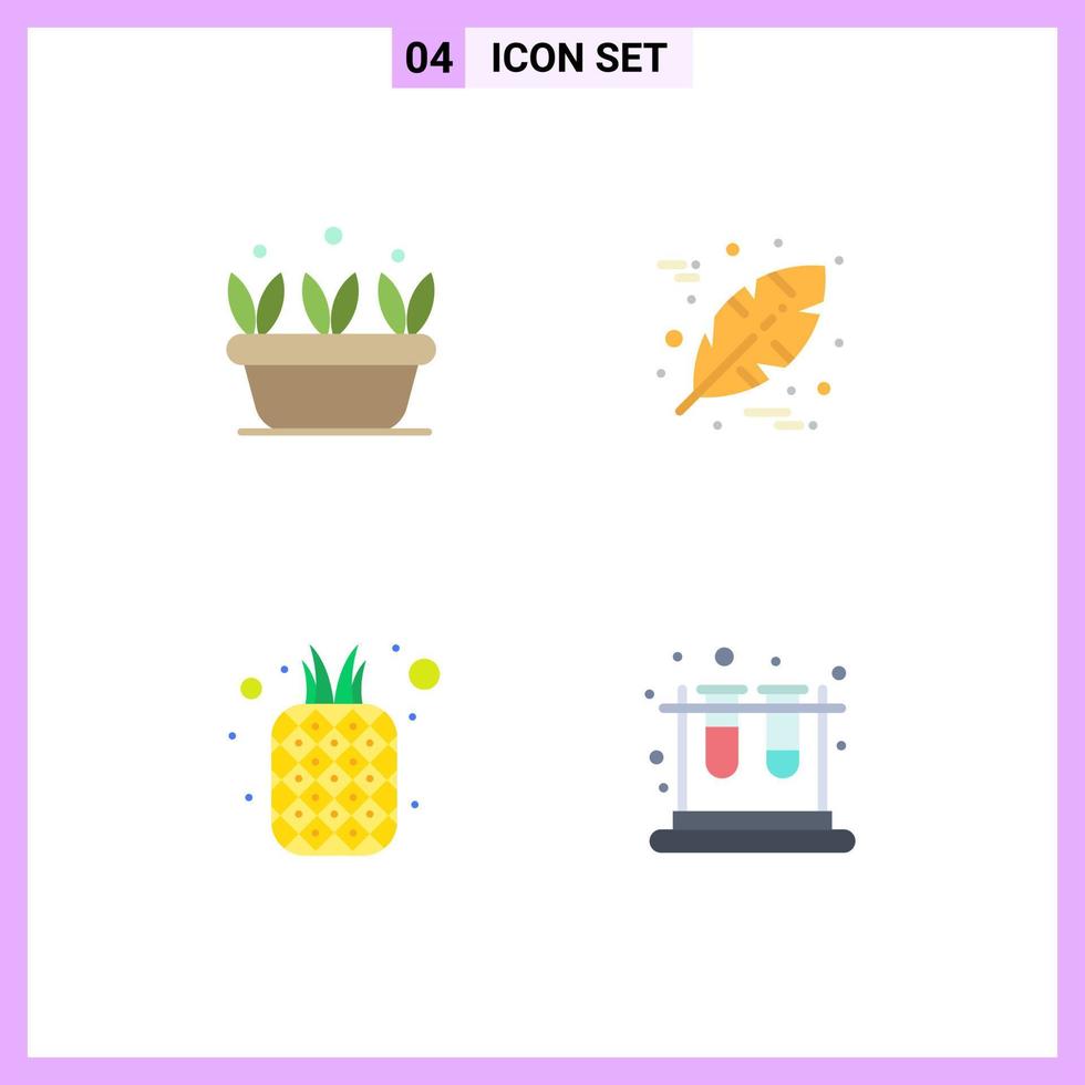 grupo de 4 iconos planos modernos establecidos para el crecimiento frutas primavera acción de gracias piña elementos de diseño vectorial editables vector