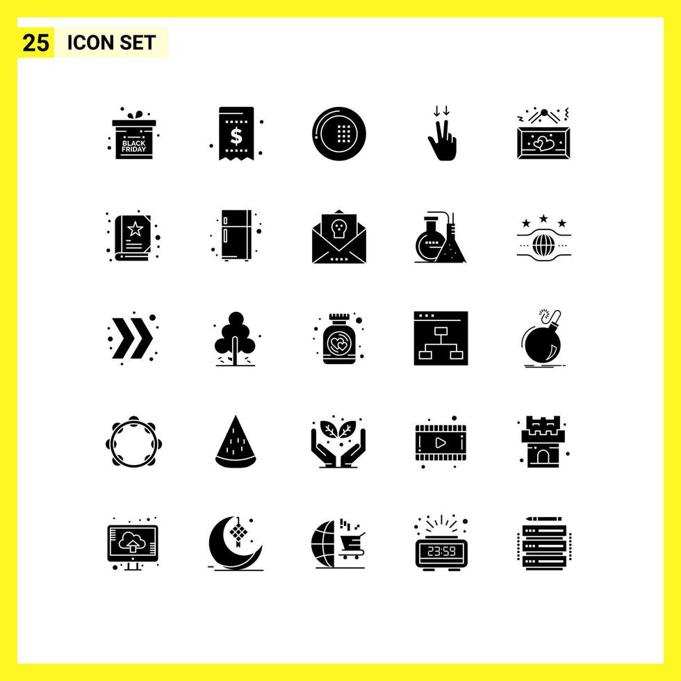 Group of 25 Modern Solid Glyphs Set for hanging down cooking gesture plate Editable Vector Design Elements