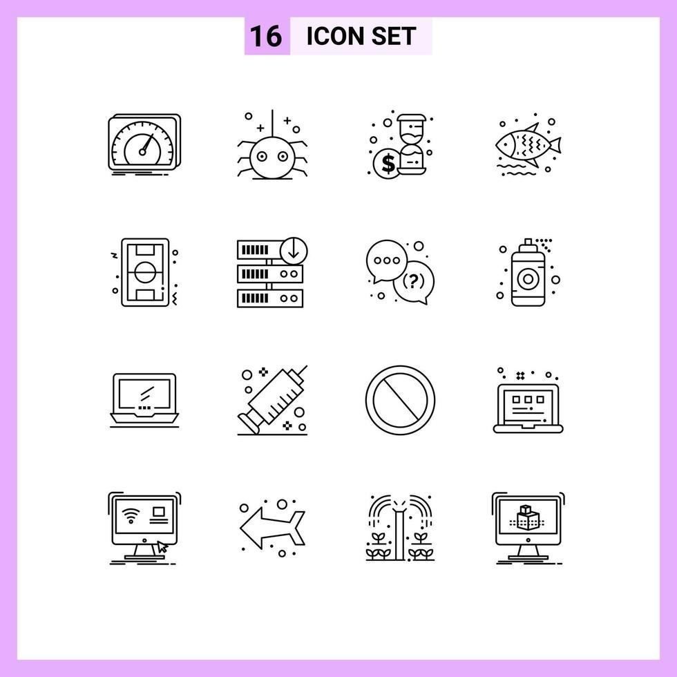 16 Outline concept for Websites Mobile and Apps field supermarket spider sea fish Editable Vector Design Elements