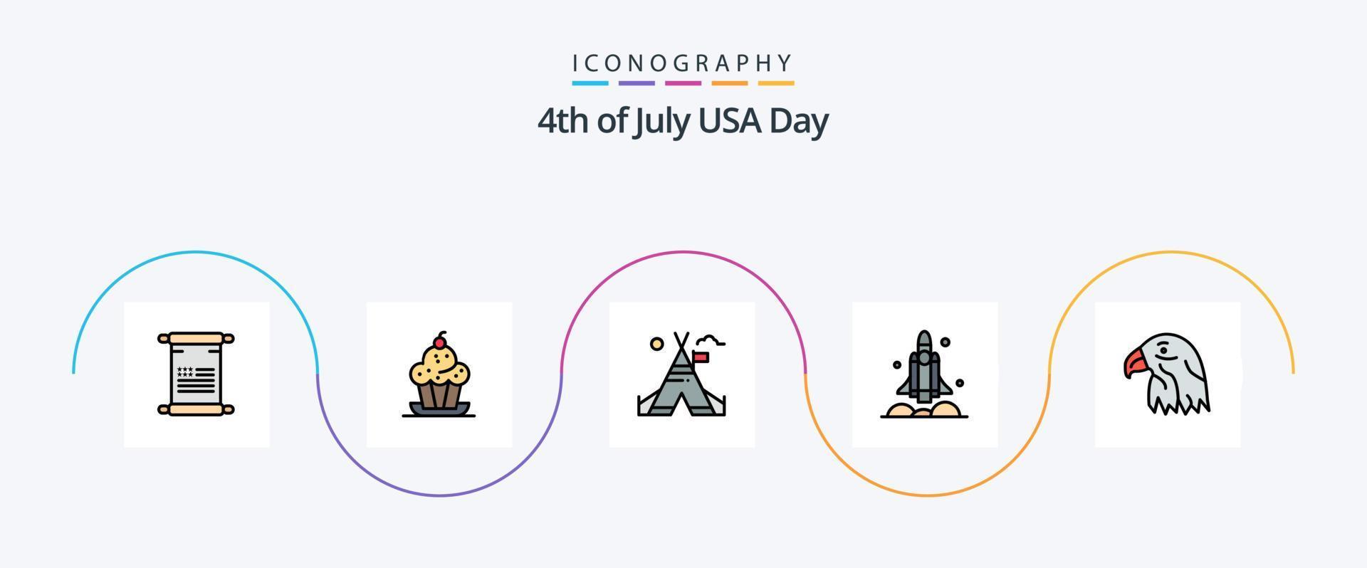 Usa Line Filled Flat 5 Icon Pack Including usa. spaceship. thanksgiving. rocket. american vector