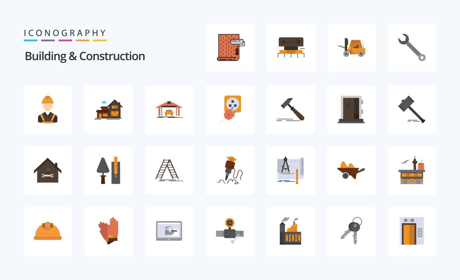 25 Building And Construction Flat color icon pack vector