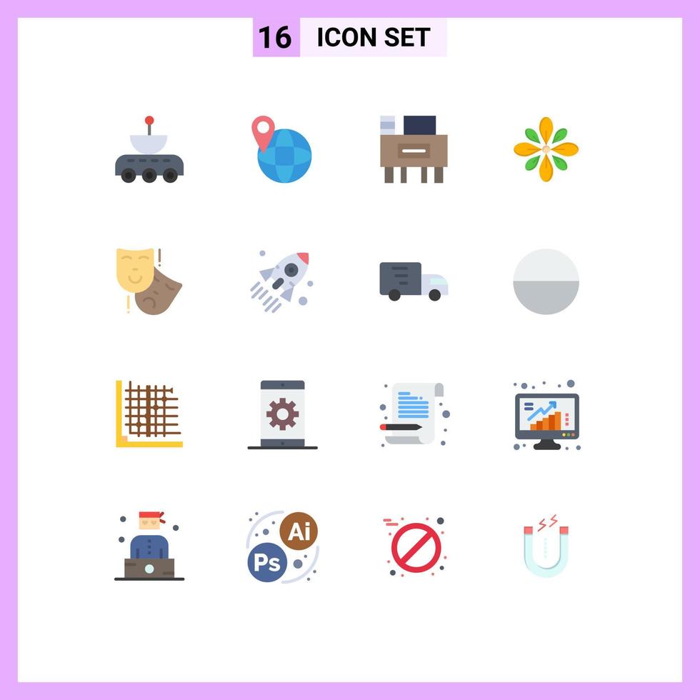 16 Universal Flat Color Signs Symbols of acting hindu desk diwali decorate Editable Pack of Creative Vector Design Elements