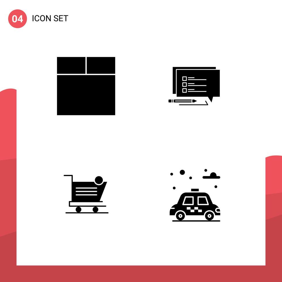 Pack of 4 creative Solid Glyphs of grid item sms cart city Editable Vector Design Elements