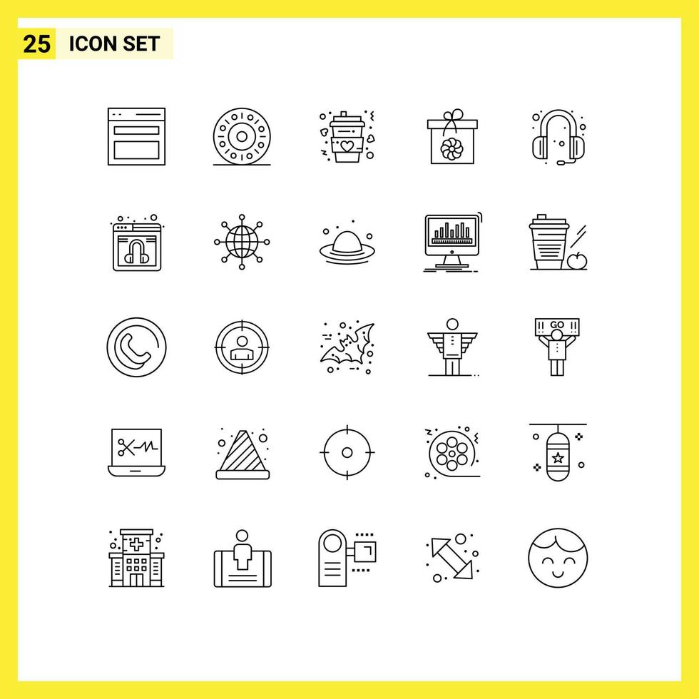 Modern Set of 25 Lines Pictograph of headphones spring cup flower gift Editable Vector Design Elements