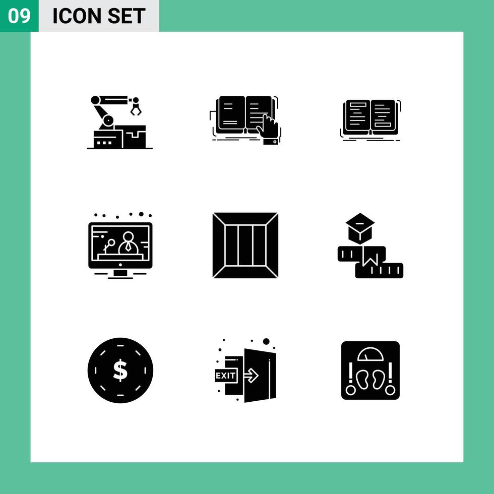 grupo universal de símbolos de iconos de 9 glifos sólidos modernos de medios de caja lectura comunicación escritura elementos de diseño vectorial editables vector
