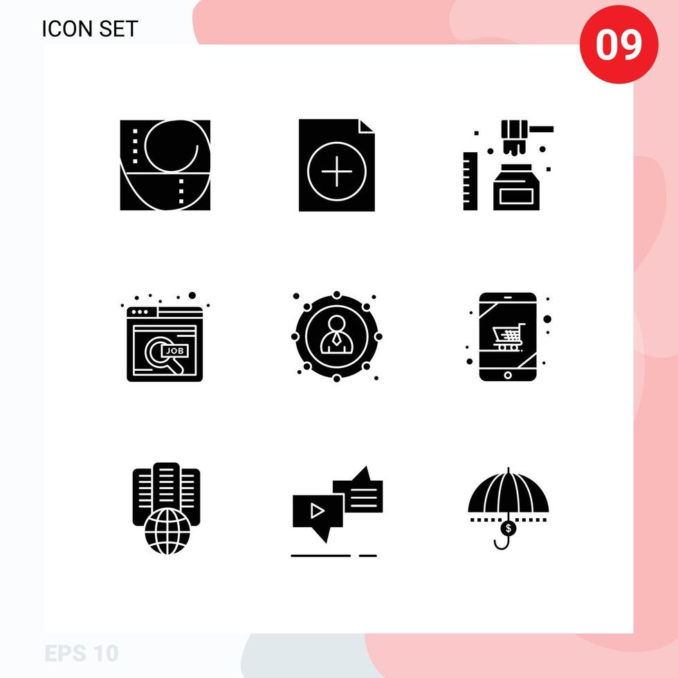 Pictogram Set of 9 Simple Solid Glyphs of leader banking honey online job online Editable Vector Design Elements