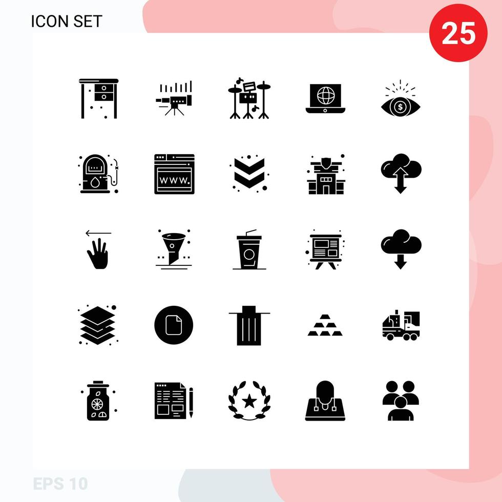 Universal Icon Symbols Group of 25 Modern Solid Glyphs of technical world market laptop equipment Editable Vector Design Elements
