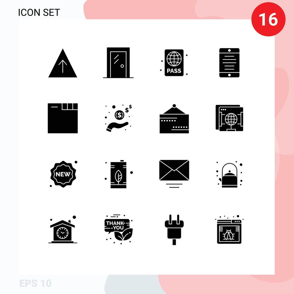 Mobile Interface Solid Glyph Set of 16 Pictograms of browser smartphone beach mobile phone summer Editable Vector Design Elements