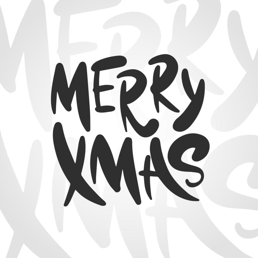 Vector lettering illustration phrase Merry Xmas for posters, decoration, card, t-shirts and print. Hand drawn calligraphy for Christmas and New Year holiday on white text background.