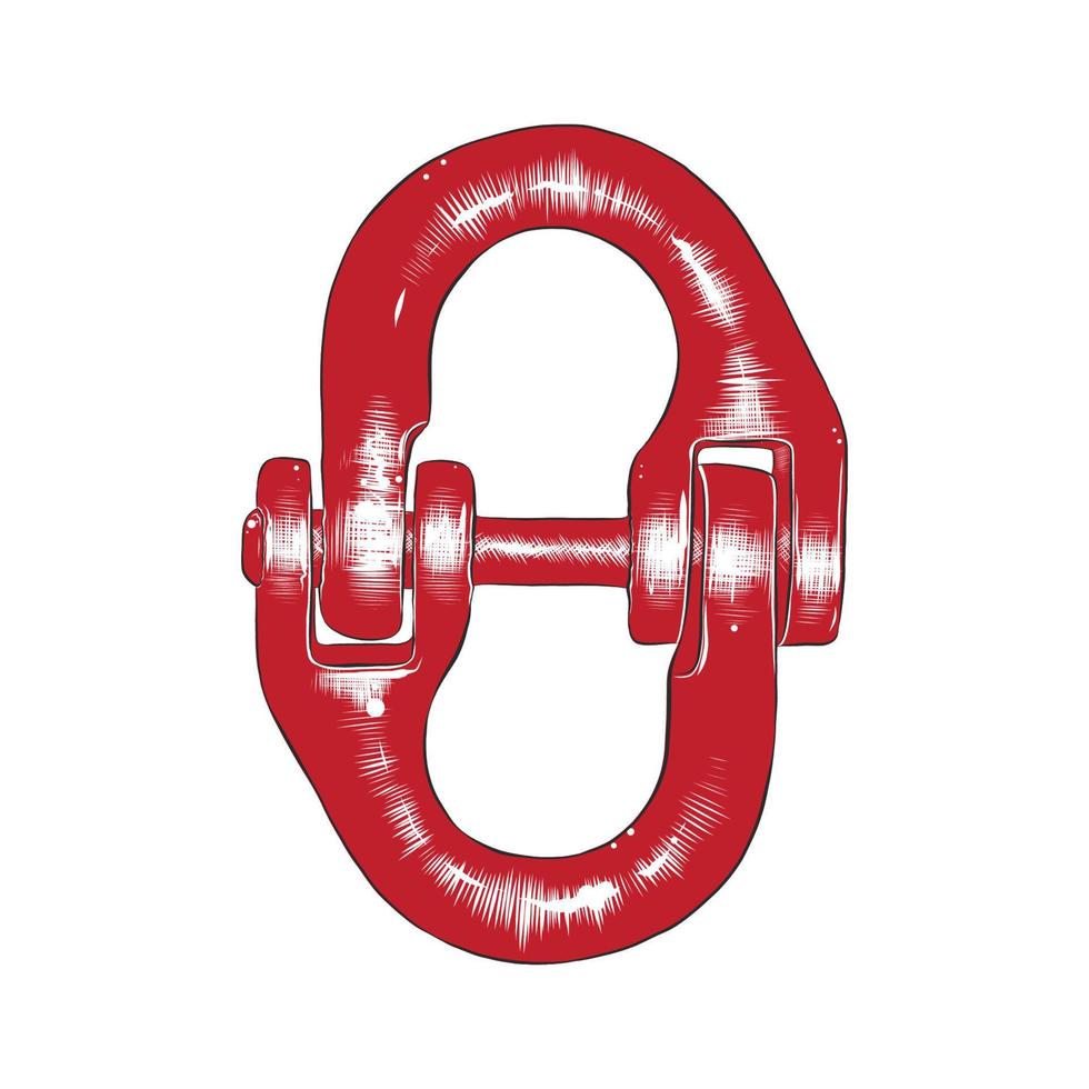 Vector engraved style illustration for posters, decoration, logo and print. Hand drawn sketch of block chain in red isolated on white background. Detailed vintage woodcut style drawing.