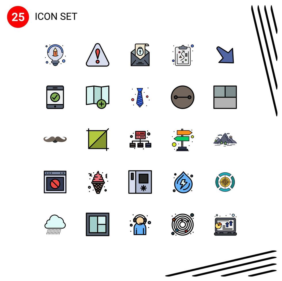 25 Universal Filled line Flat Colors Set for Web and Mobile Applications mobile right easter down strategy Editable Vector Design Elements