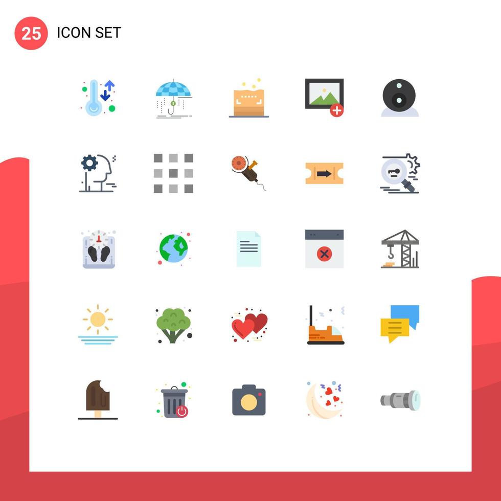paquete de interfaz de usuario de 25 colores planos básicos de foto de protección de seguridad de cámara web agregar elementos de diseño vectorial editables vector