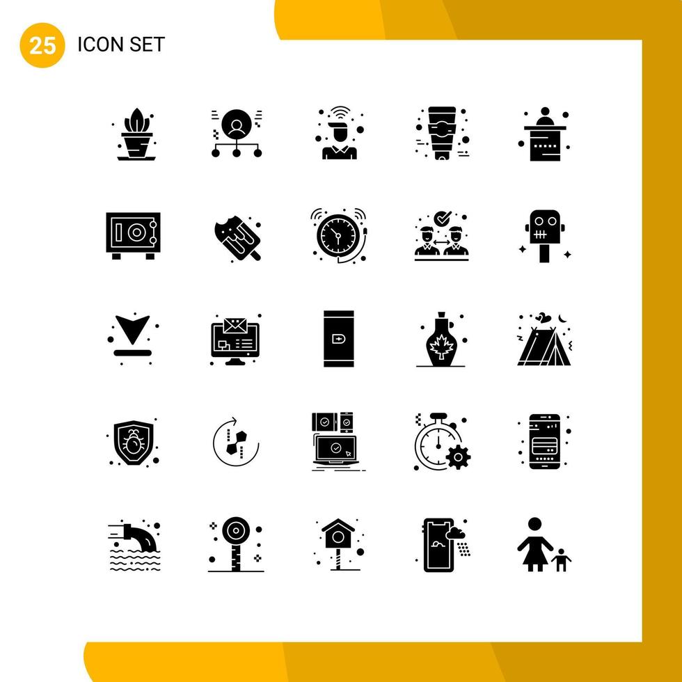 Group of 25 Modern Solid Glyphs Set for marketing skin care desk face wifi Editable Vector Design Elements