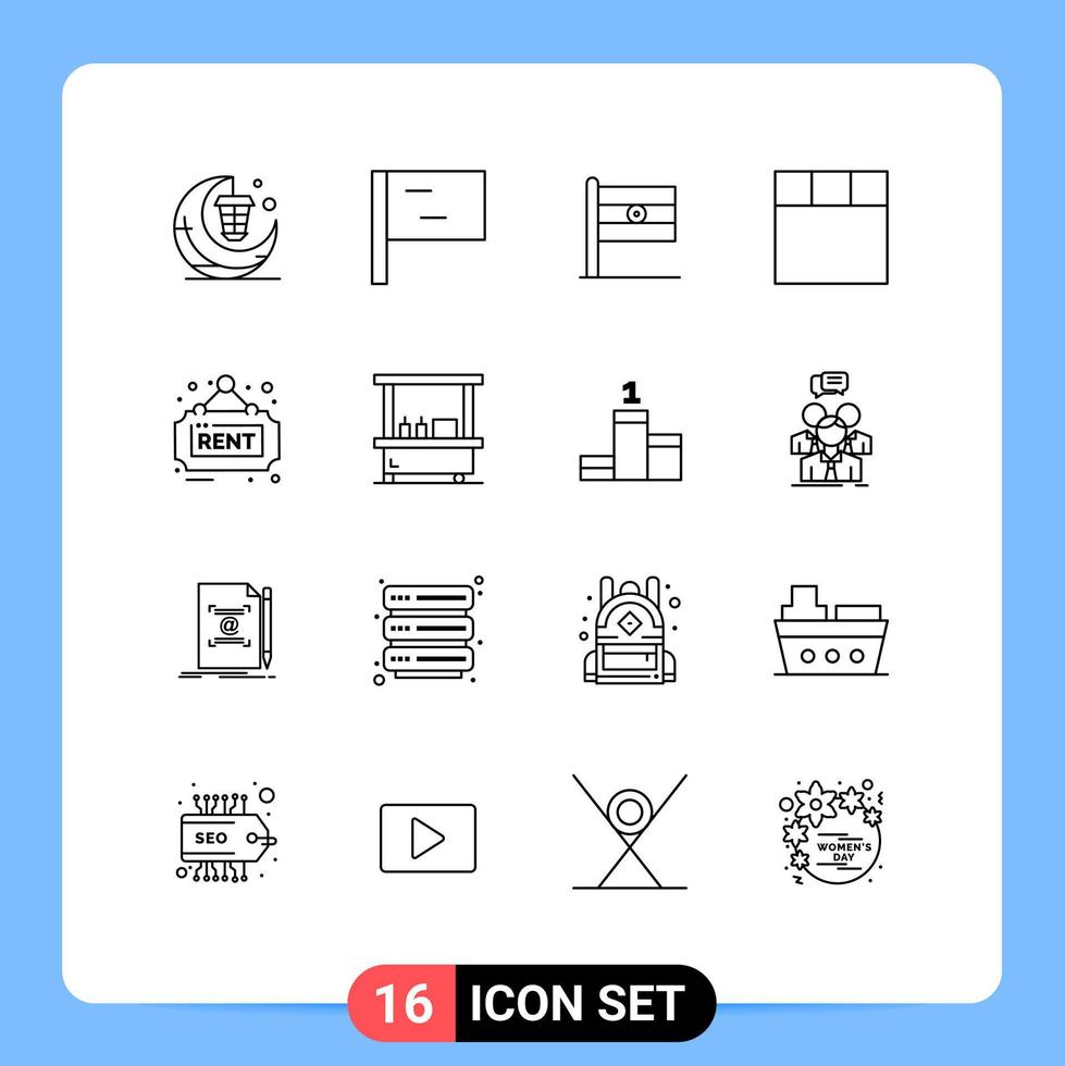 Pictogram Set of 16 Simple Outlines of drink rent flag real layout Editable Vector Design Elements