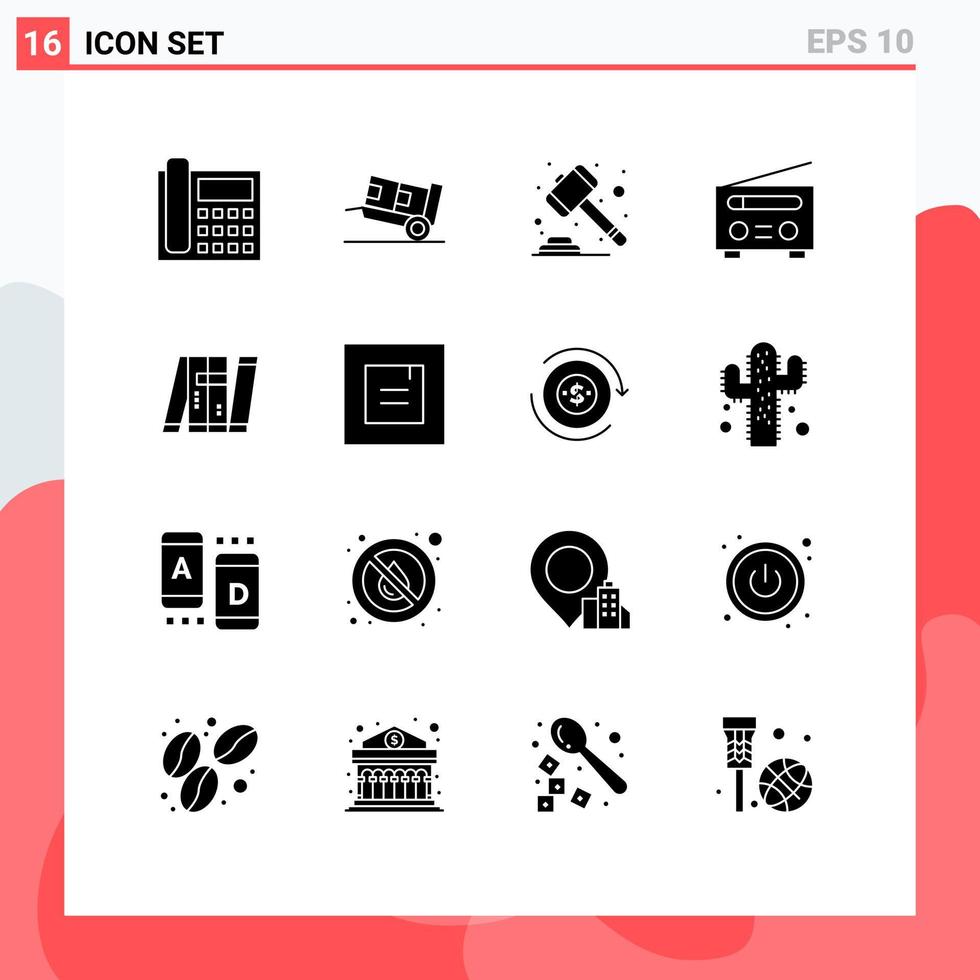 Pack of 16 Modern Solid Glyphs Signs and Symbols for Web Print Media such as artificial radio shipping interface law Editable Vector Design Elements