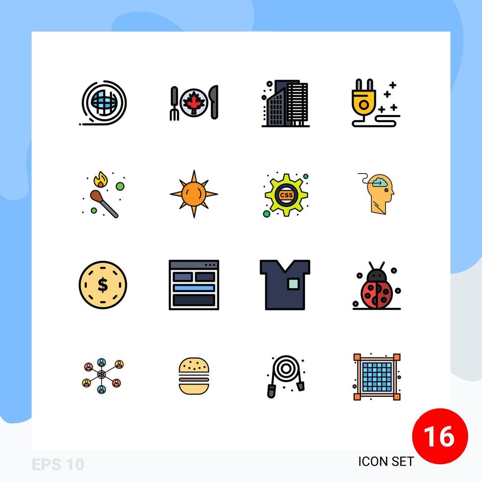 Stock Vector Icon Pack of 16 Line Signs and Symbols for fire cable leaf plug district Editable Creative Vector Design Elements