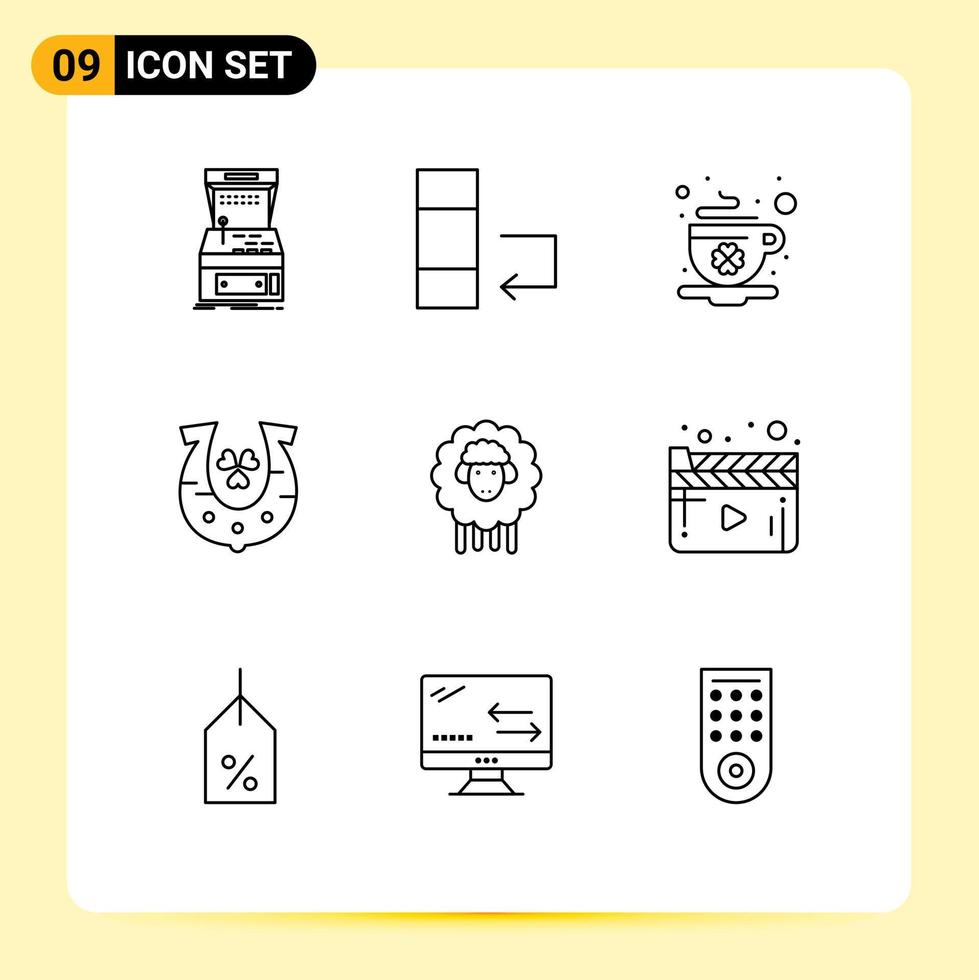 Set of 9 Modern UI Icons Symbols Signs for lamb luck coffee horseshoe clover Editable Vector Design Elements
