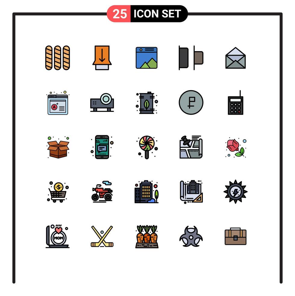 Universal Icon Symbols Group of 25 Modern Filled line Flat Colors of grade message gallery mail left Editable Vector Design Elements