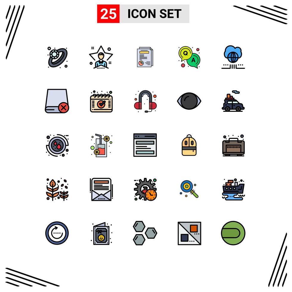Filled line Flat Color Pack of 25 Universal Symbols of network world page solution answer Editable Vector Design Elements