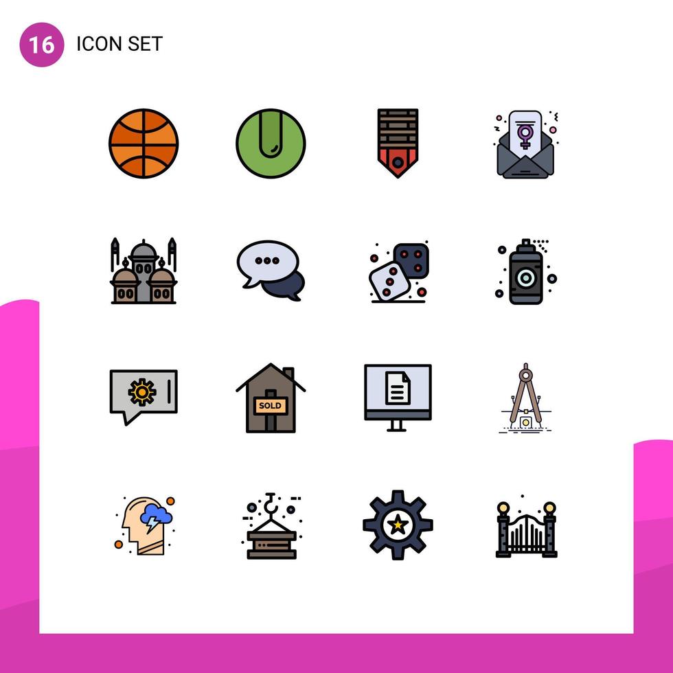 Set of 16 Modern UI Icons Symbols Signs for islam mosque military email feminism chat Editable Creative Vector Design Elements