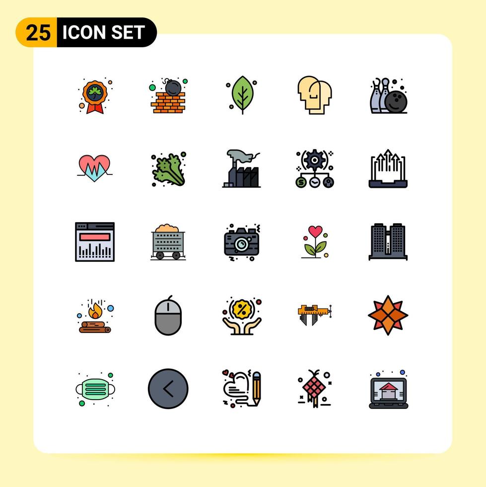 grupo de símbolos de iconos universales de 25 colores planos de líneas llenas modernas de elementos de diseño de vectores editables de resorte humano de pared de empatía de pino bolos