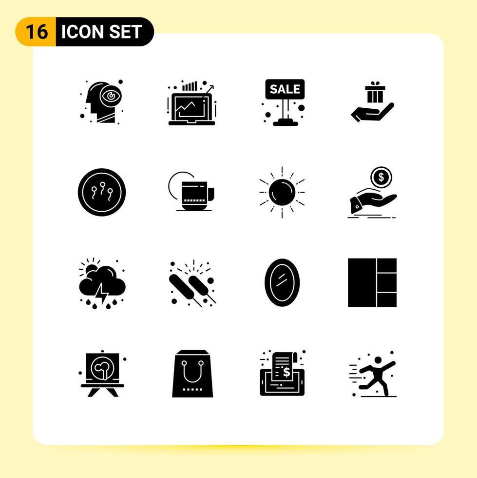 User Interface Pack of 16 Basic Solid Glyphs of ecommerce hand profit gift sign Editable Vector Design Elements