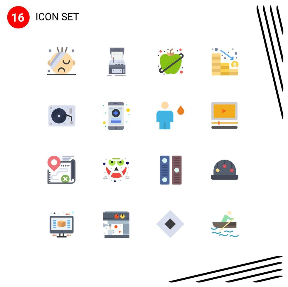 16 Universal Flat Color Signs Symbols of art down apple loss analytics Editable Pack of Creative Vector Design Elements