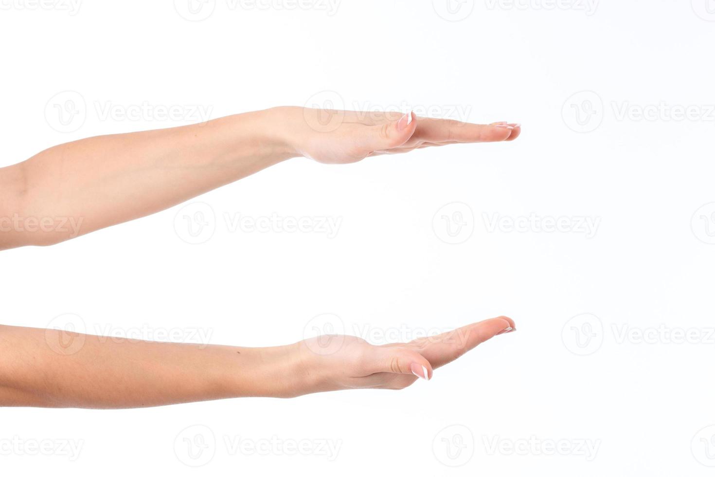 two outstretched hands forward one opposite the other isolated on white background photo