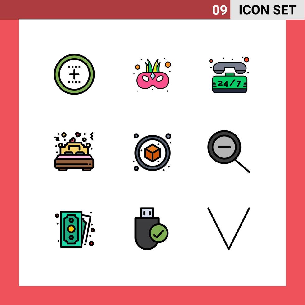 Modern Set of 9 Filledline Flat Colors and symbols such as romance married mask love time Editable Vector Design Elements