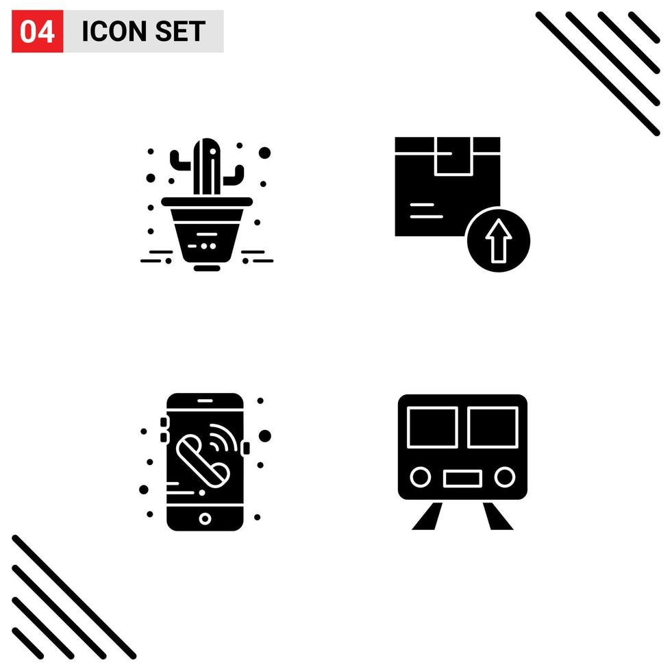 Universal Icon Symbols Group of 4 Modern Solid Glyphs of cactus mobile arrow up logistic maps Editable Vector Design Elements