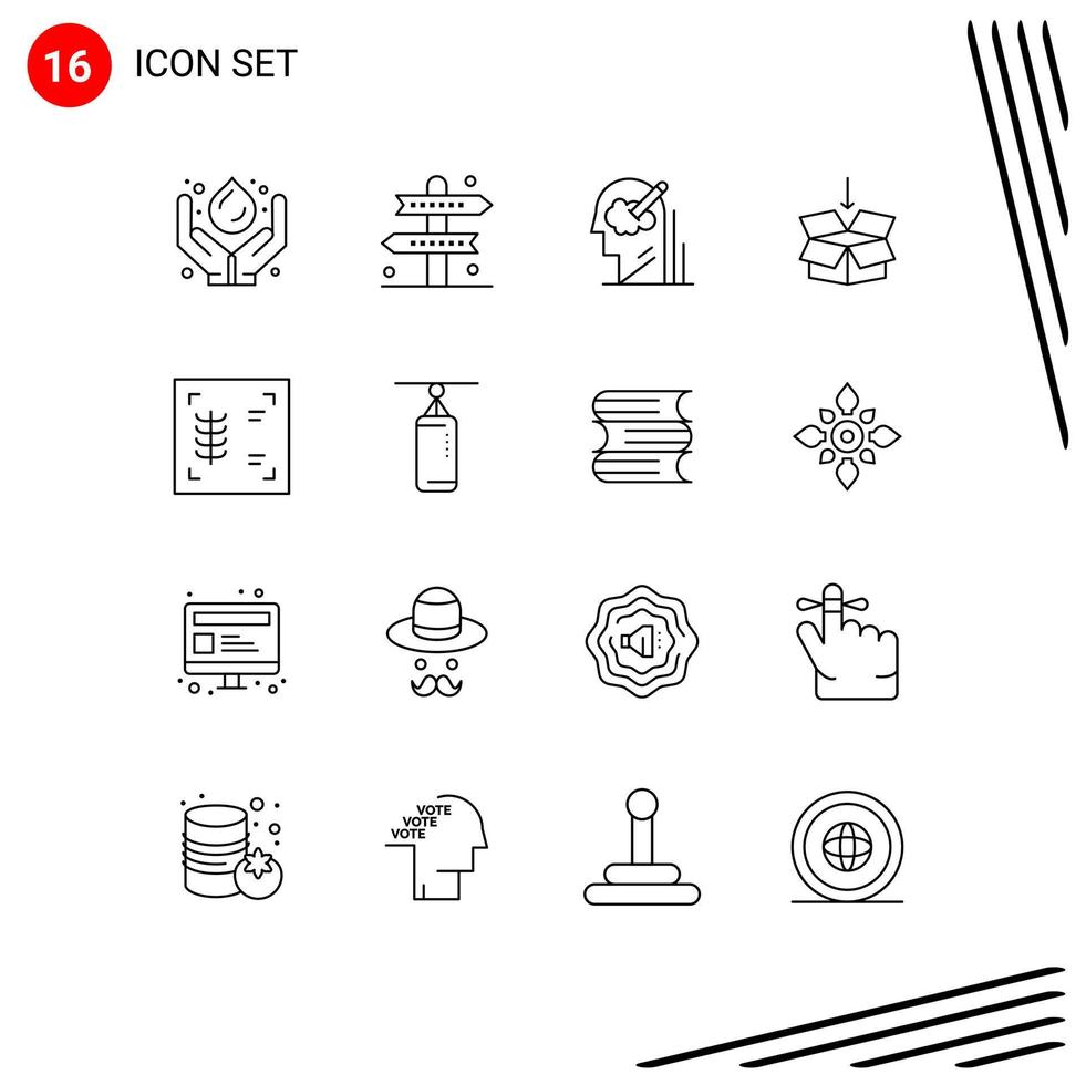 Pack of 16 Modern Outlines Signs and Symbols for Web Print Media such as shepping box game solution user Editable Vector Design Elements