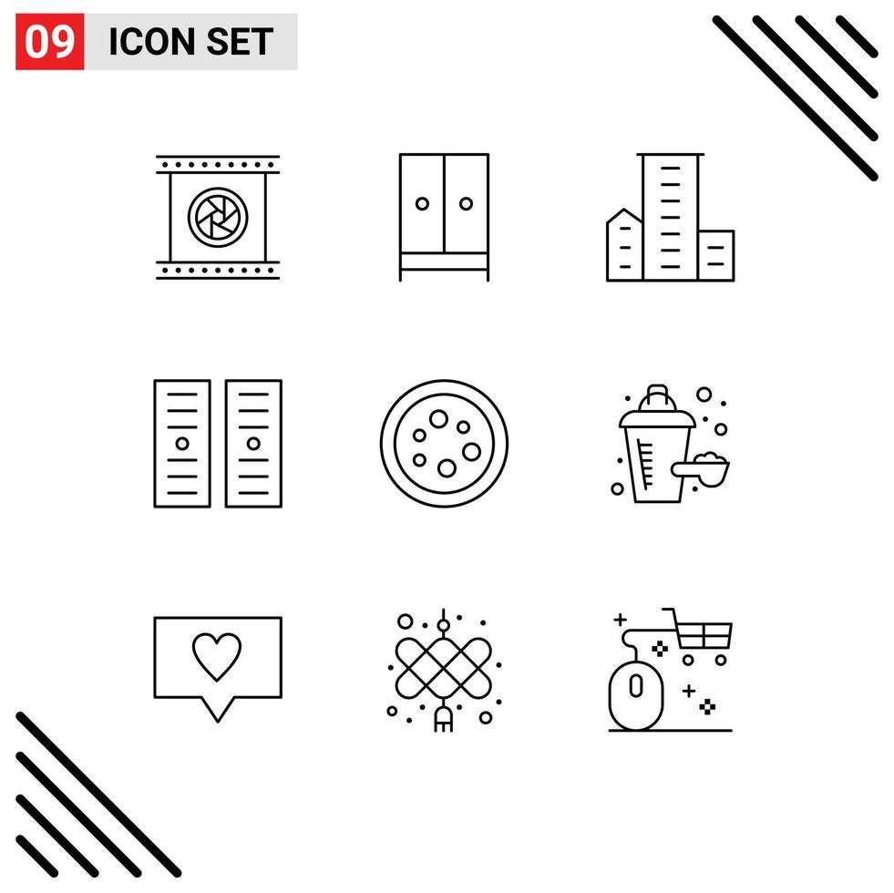 Set of 9 Commercial Outlines pack for server data center home residences family Editable Vector Design Elements