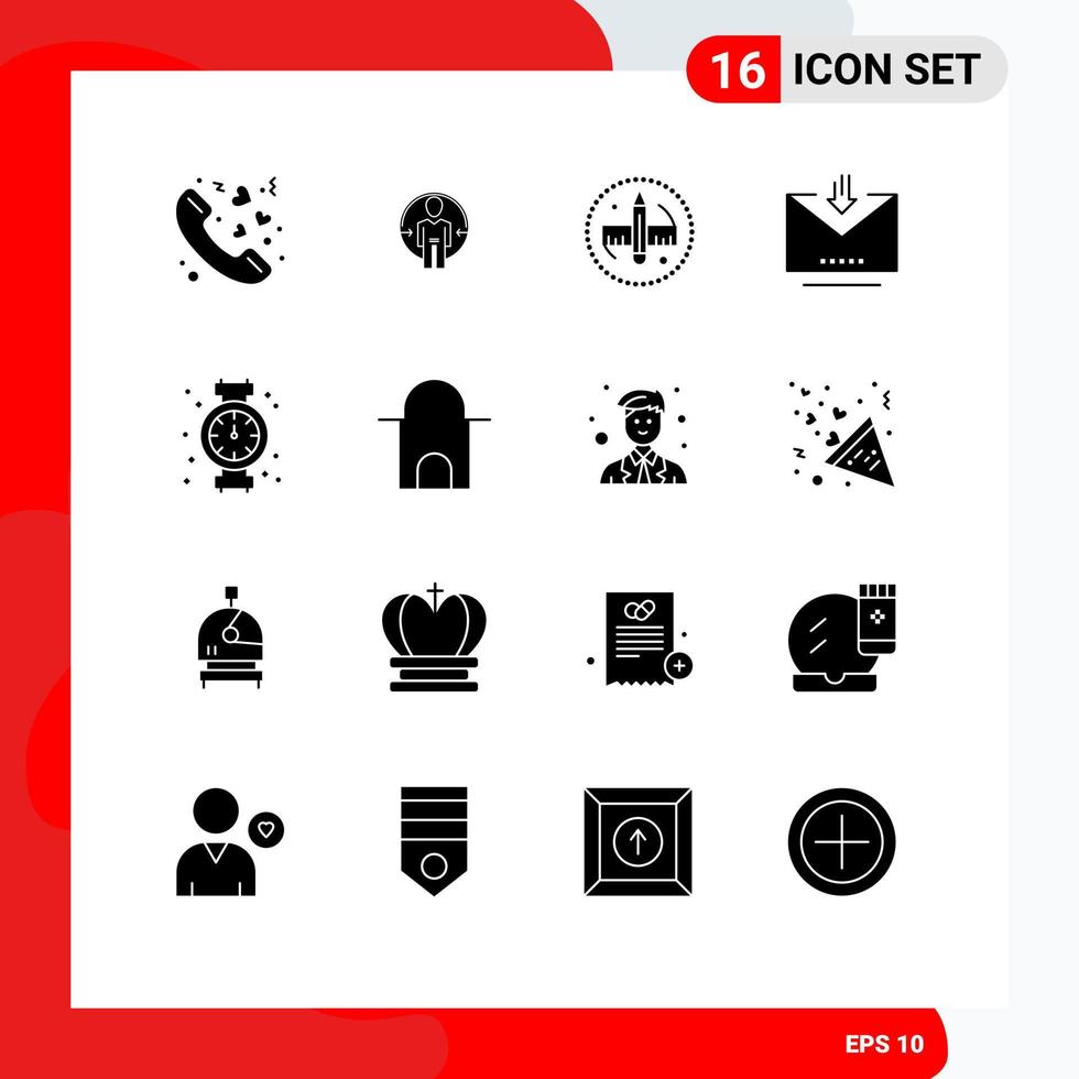 Universal Icon Symbols Group of 16 Modern Solid Glyphs of gauge letter identity email tool Editable Vector Design Elements