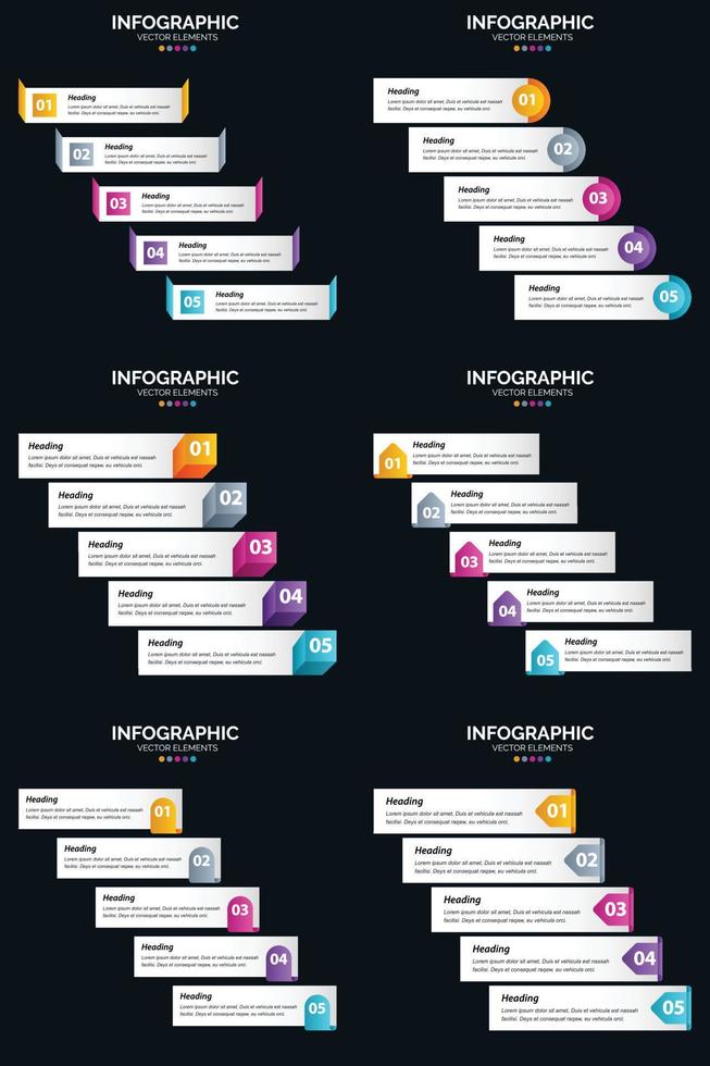 Vector 6 Infographics Pack Presentation slide template 5 Steps cycle diagrams and timelines