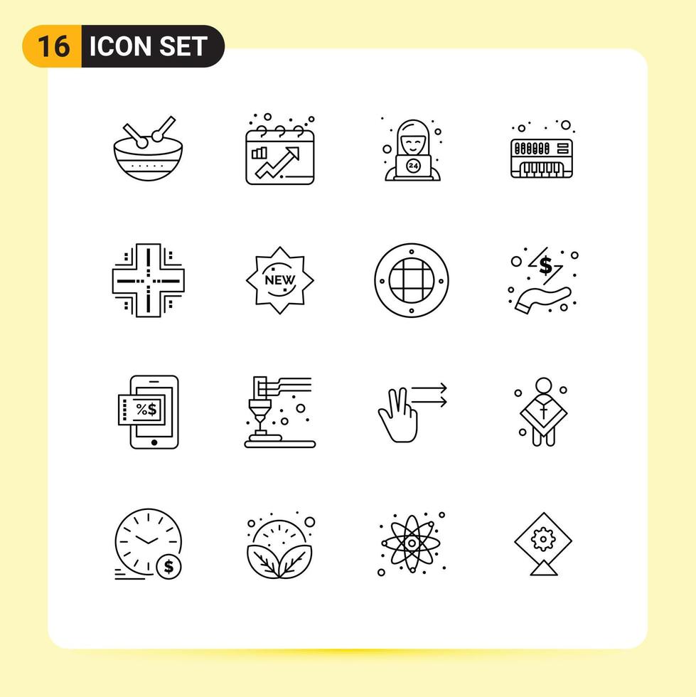 Group of 16 Outlines Signs and Symbols for datacenter computing customer synthesizer analog Editable Vector Design Elements