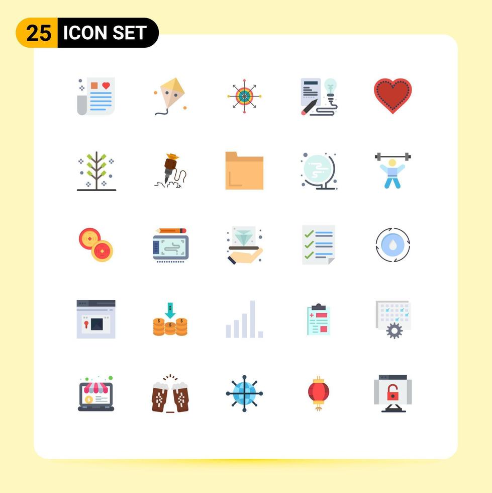 Group of 25 Modern Flat Colors Set for heart creative focus idea target Editable Vector Design Elements