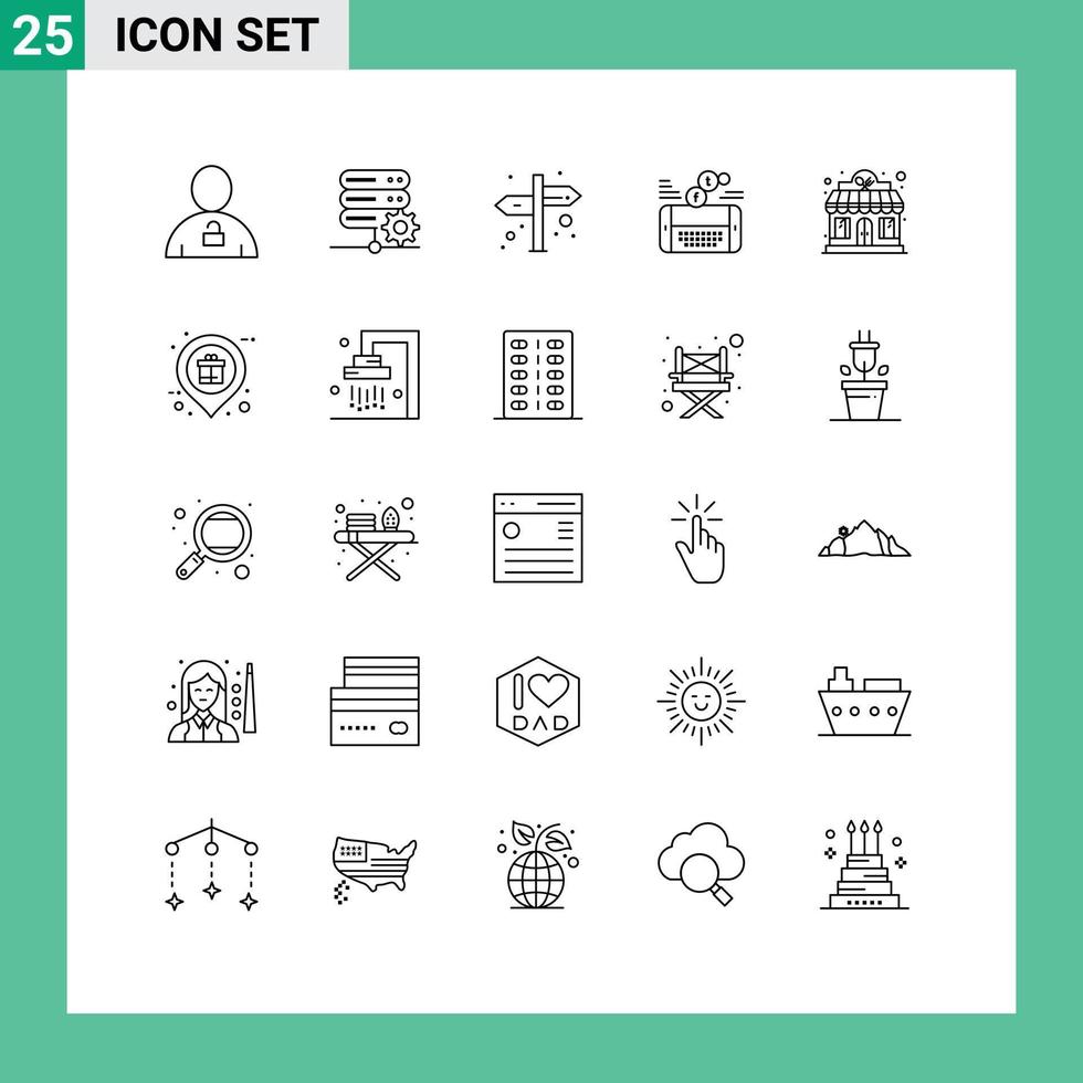 paquete de iconos vectoriales de stock de 25 signos y símbolos de línea para el establecimiento de facebook del hotel elementos de diseño vectorial editables móviles sociales vector