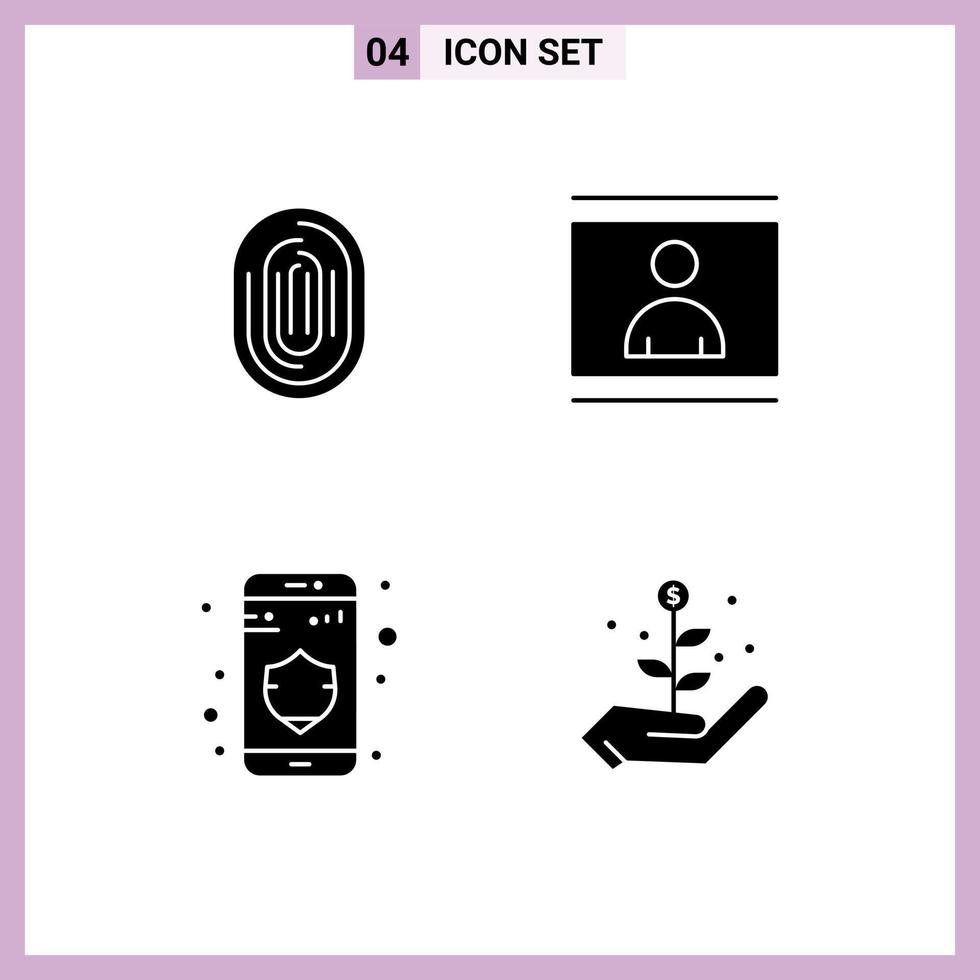 Pictogram Set of Simple Solid Glyphs of fingerprint photo scan human data Editable Vector Design Elements