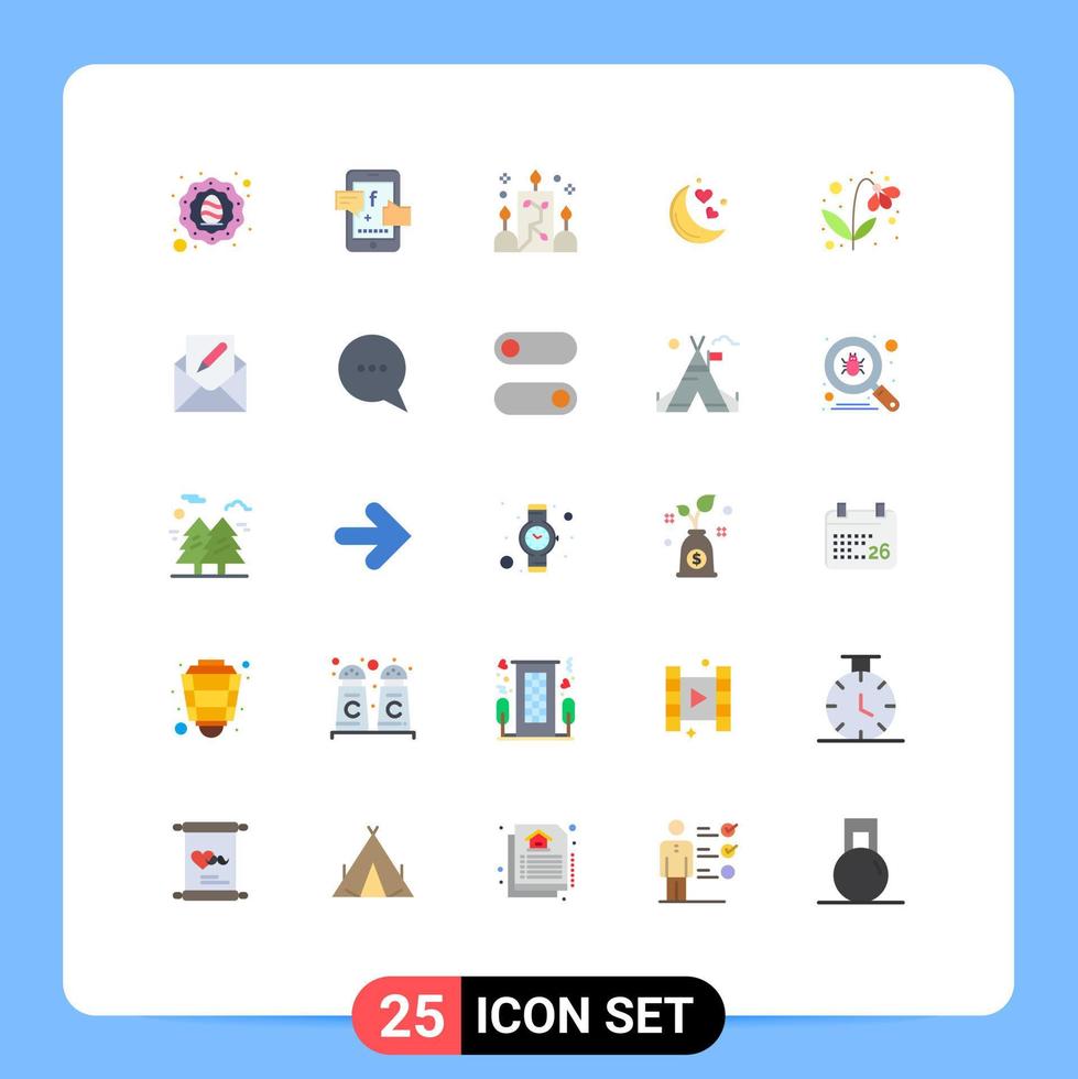 Universal Icon Symbols Group of 25 Modern Flat Colors of present romantic night candle love moon Editable Vector Design Elements