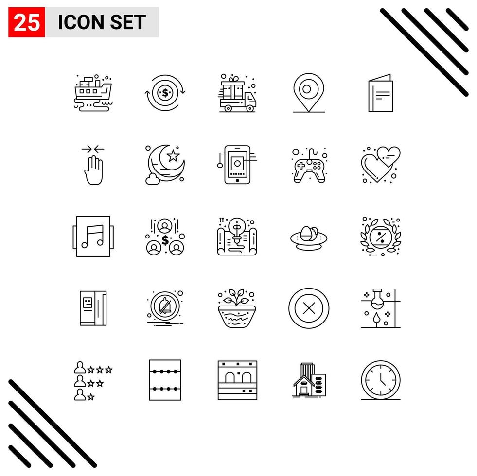 conjunto moderno de pictograma de 25 líneas de la tarjeta de publicidad presente mapa de menú elementos de diseño vectorial editables vector