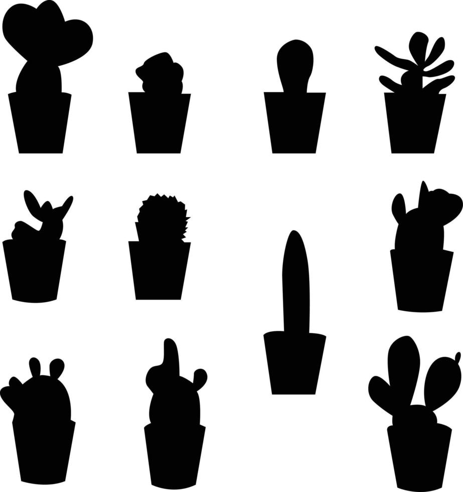 vector set of cactus silhouette plant