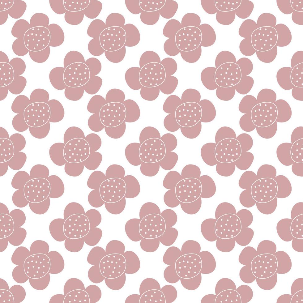 Floral seamless vector pattern with flowers. Spring flora. Simple hand-drawn kids style. Pretty ditsy for fabric, textile, wallpaper. Digital paper in white background
