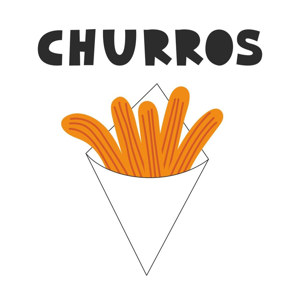 churros tradicionales españoles y mexicanos. donuts de cocina latinoamericana en un paquete. ilustración plana vectorial. vector